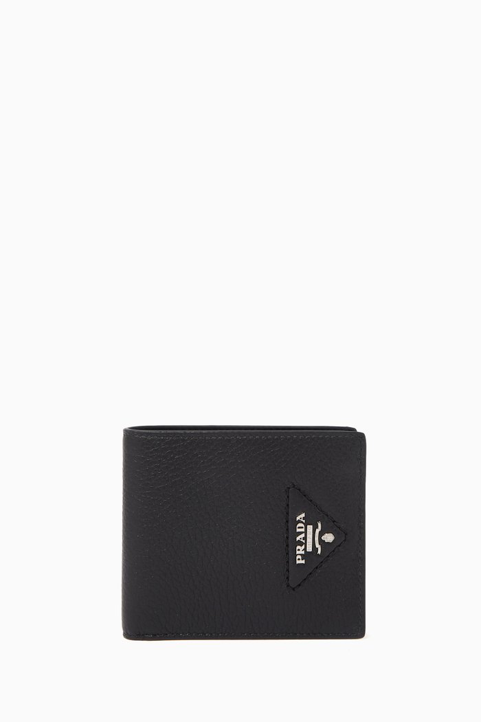 Logo Wallet in Grained Leather, Black