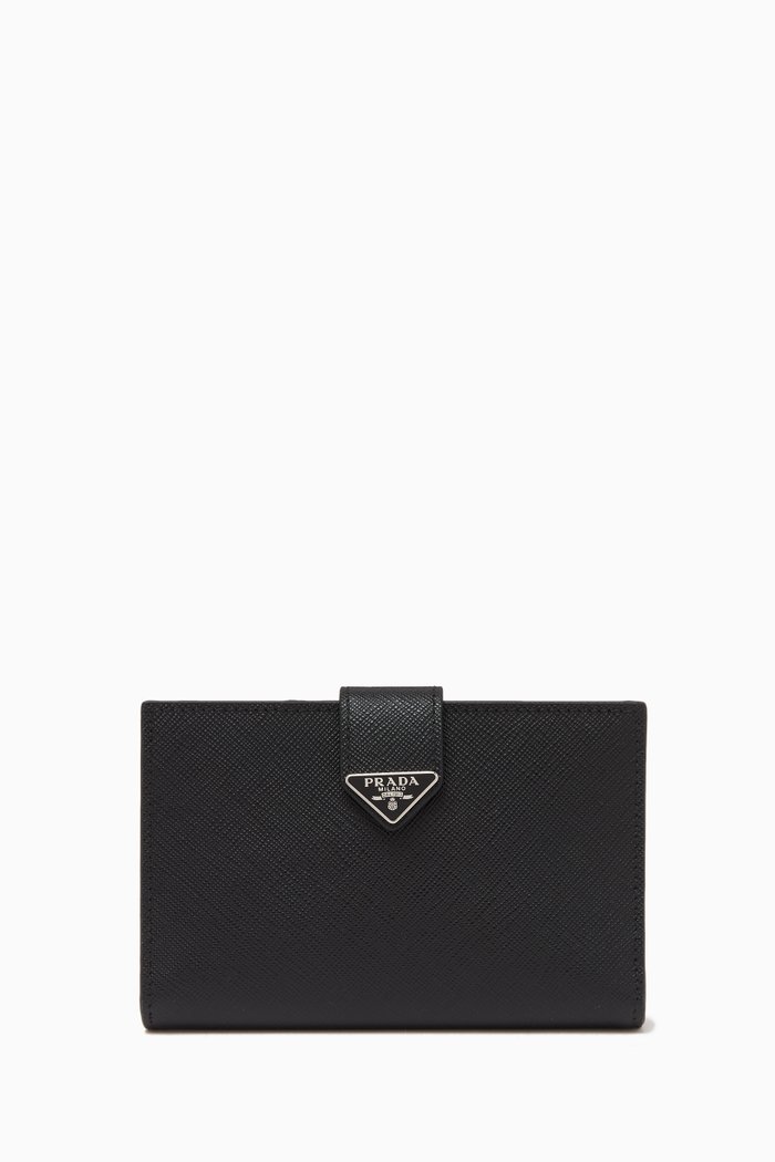 

Enamelled Logo Tab Wallet in Saffiano Leather, Black