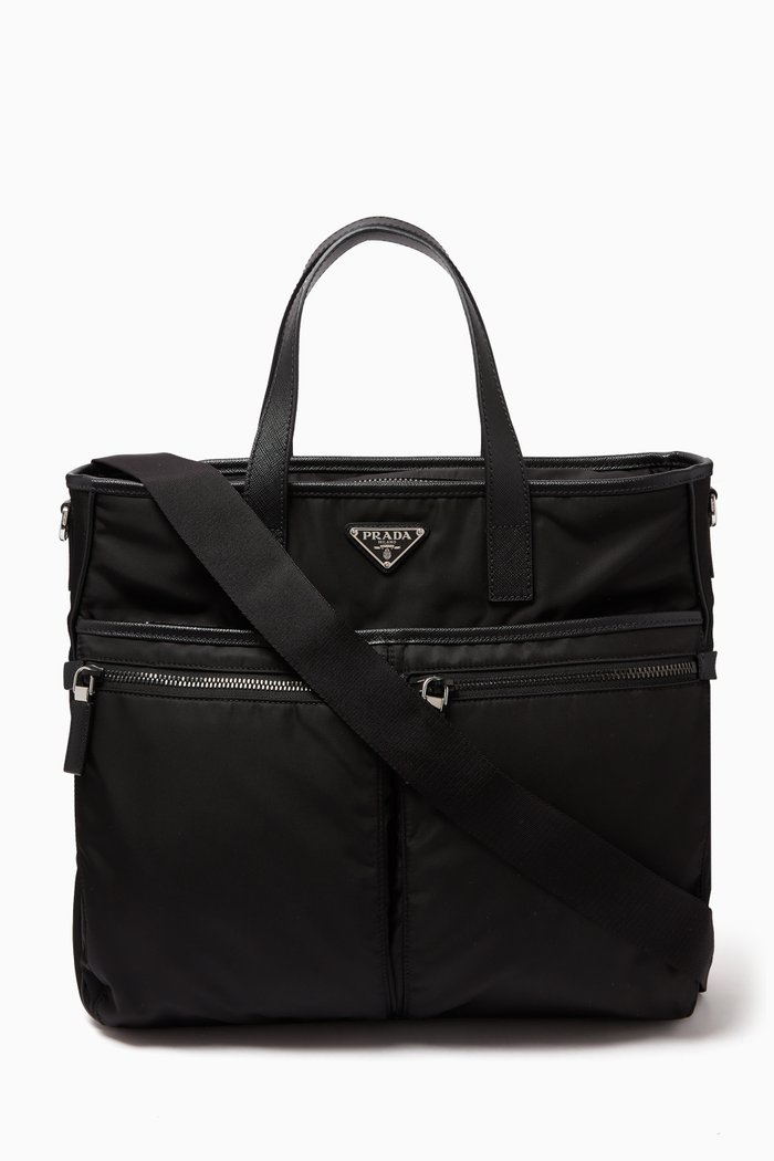 

Large Tote Bag in Re-Nylon & Saffiano Leather, Black