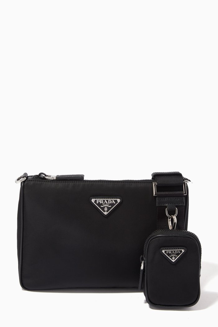 

Shoulder Bag in Nylon & Saffiano Leather, Black