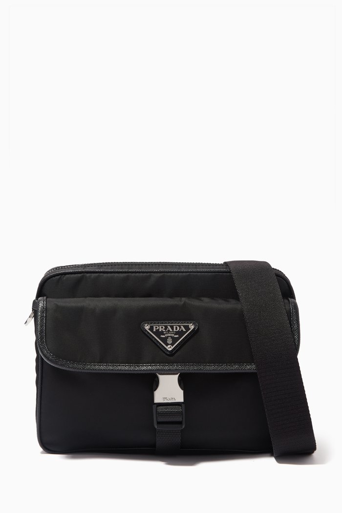 

Cross Shoulder Bag in Re-Nylon & Saffiano, Black