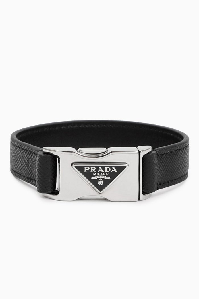 

Logo Buckle Bracelet in Saffiano Leather, Black
