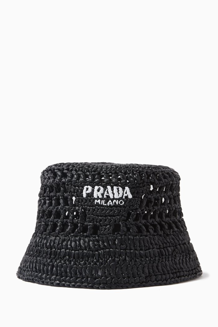 

Logo Bucket Hat in Viscose Raffia, Black