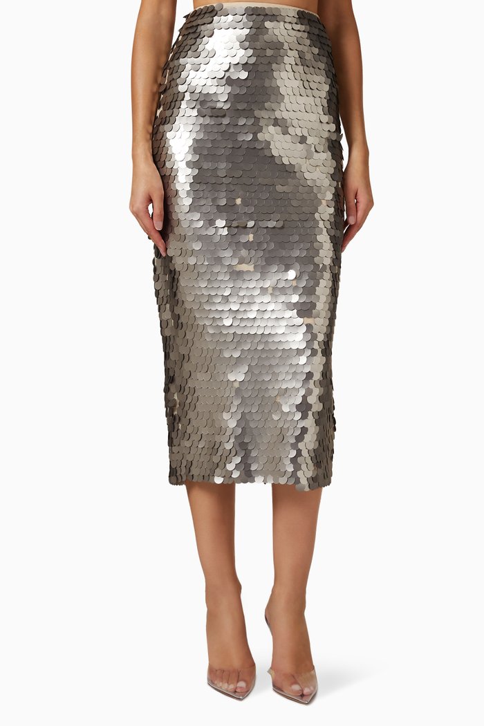 

Ciudad de Luz Embellished Midi Skirt, Silver