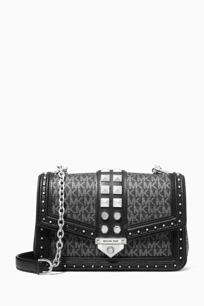 

Soho Large Studded Crossbody Bag in Leather & Canvas, Multicolour