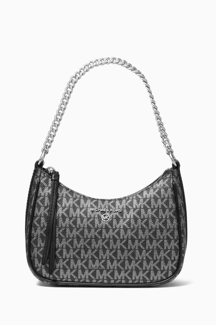 

Jet Set Charm Small Shoulder Bag in Metallic Signature Monogram Canvas, Multicolour