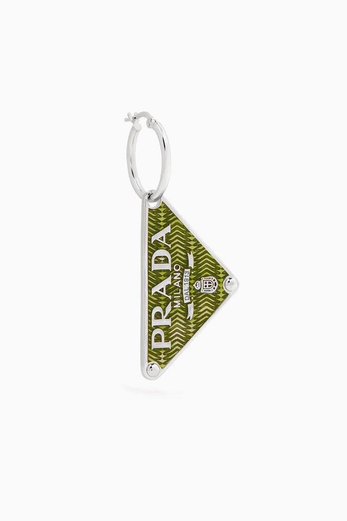 

Triangle Logo Single Pendant Earring in Metal, Green