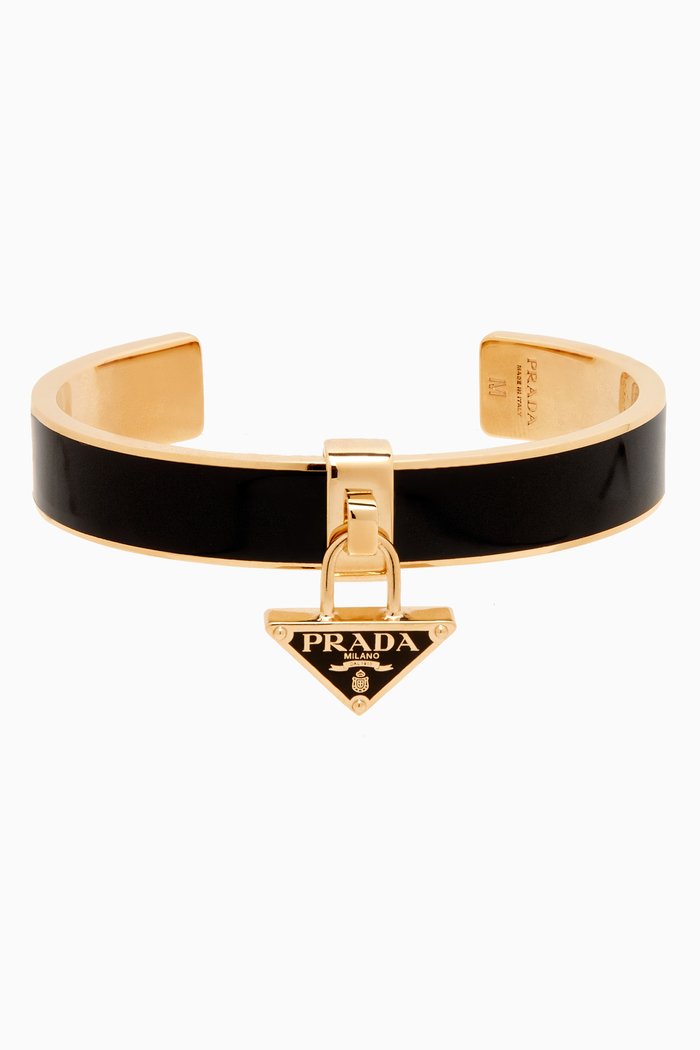 Logo Enamelled Brass Bracelet, Black