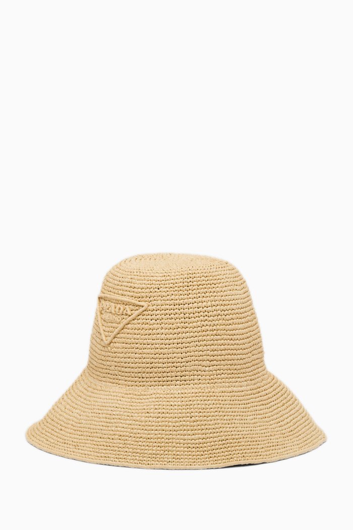 

Triangle Logo Crochet Hat in Raffia-effect Viscose, Neutral