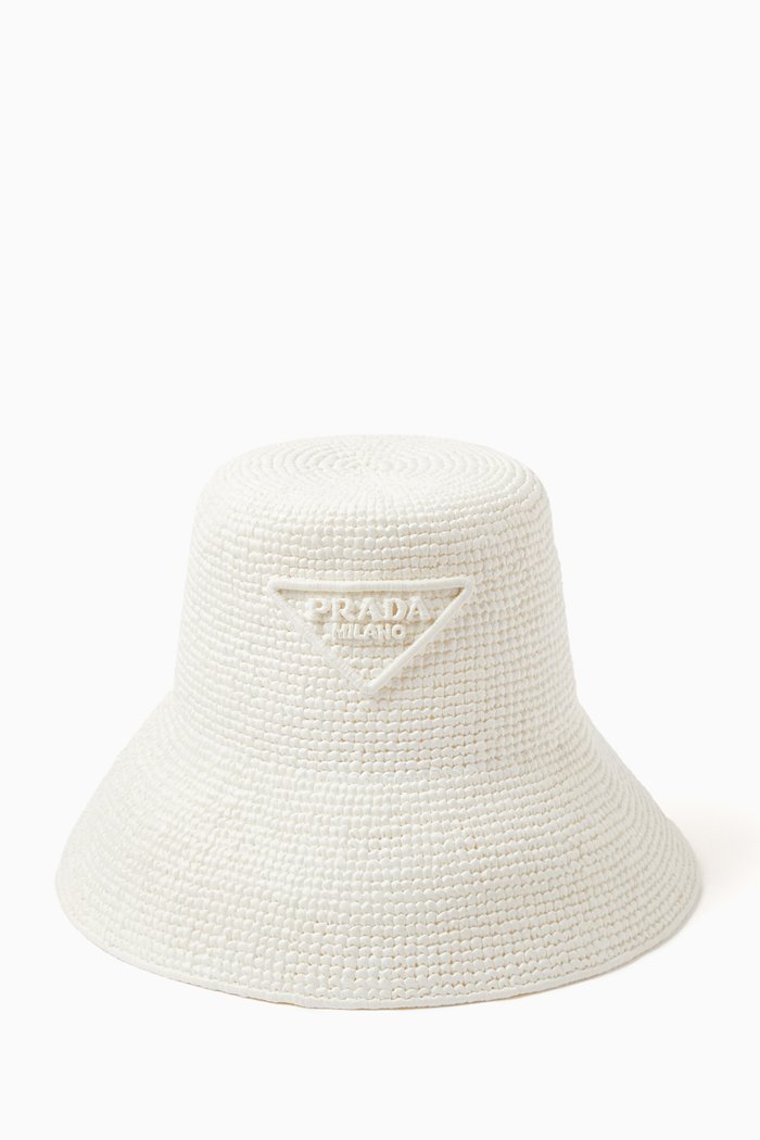 

Triangle Logo Crochet Hat in Raffia-effect Viscose, White