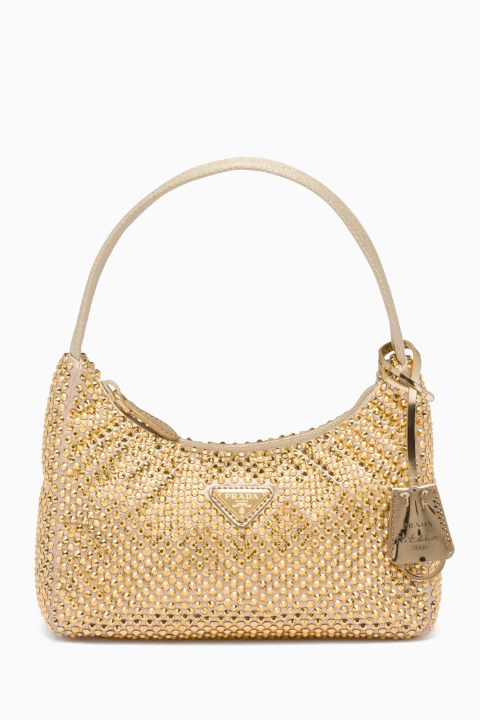 

Crystal-embellished Shoulder Bag in Satin, Gold