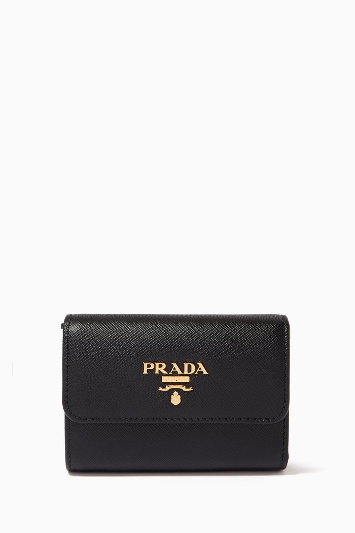 

Small Flap Wallet in Saffiano Leather, Black
