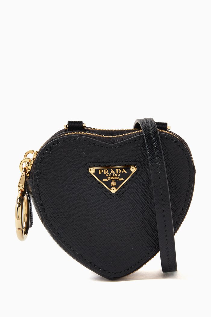 

Heart Double Pouch in Saffiano Leather, Black