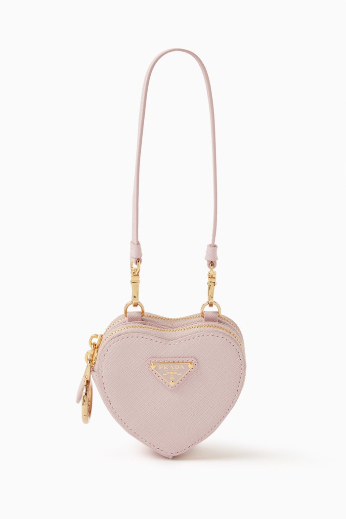 

Heart Double Pouch in Saffiano Leather, Pink