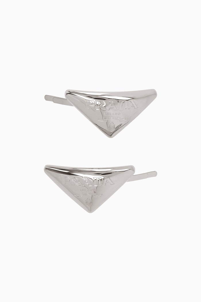 

Triangle Logo Hair Clip in Silver-tone Brass