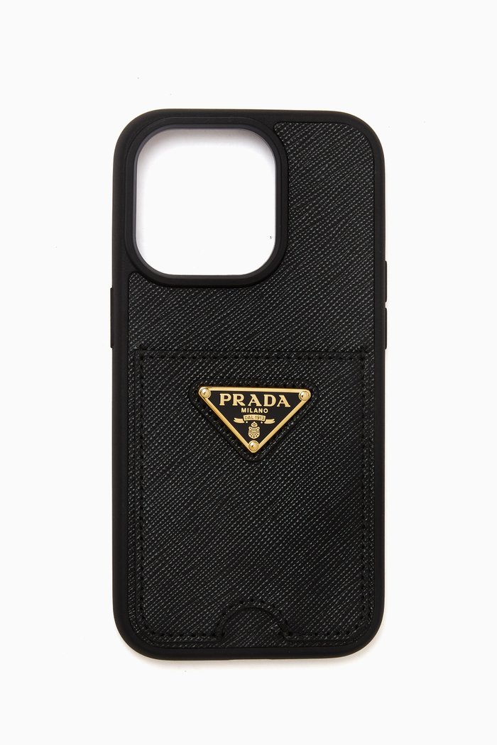 

Logo iPhone 14 Pro Phone Case in Saffiano Leather, Black