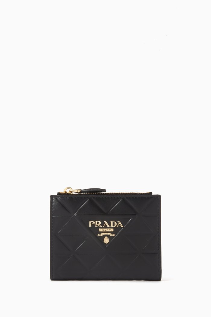 Diamond Quilted French Wallet in Leather, Black