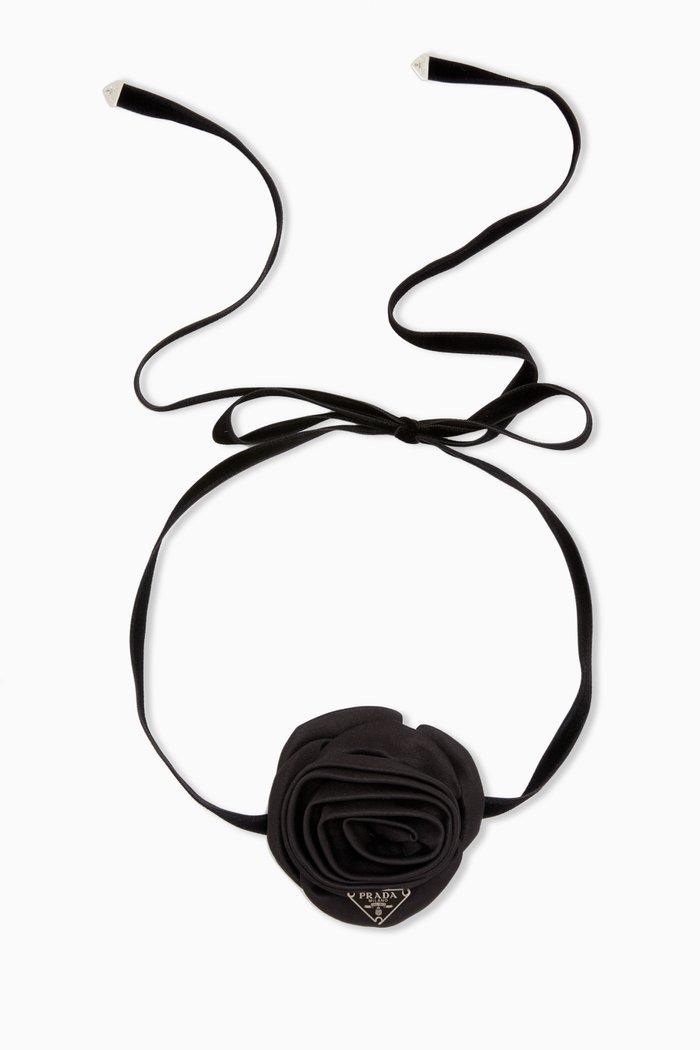 Rose Wrap-around Neck Tie in Silk, Black