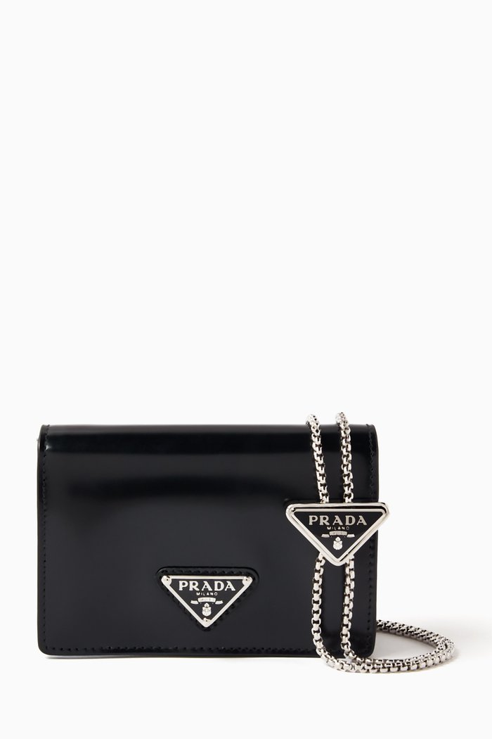

Triangle Logo Wallet on Chain in Brushed Leather, Black