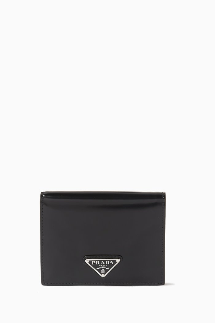 

Small Bi-fold Wallet in Brushed Leather, Black