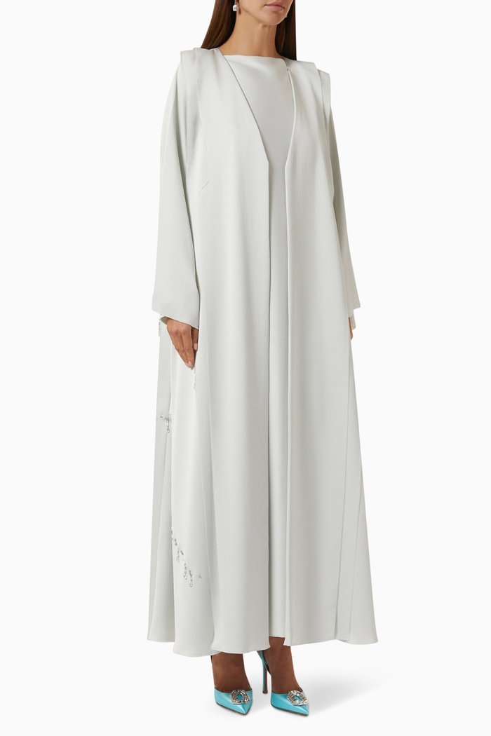 

Bead-embellished Abaya & Dress Set, White