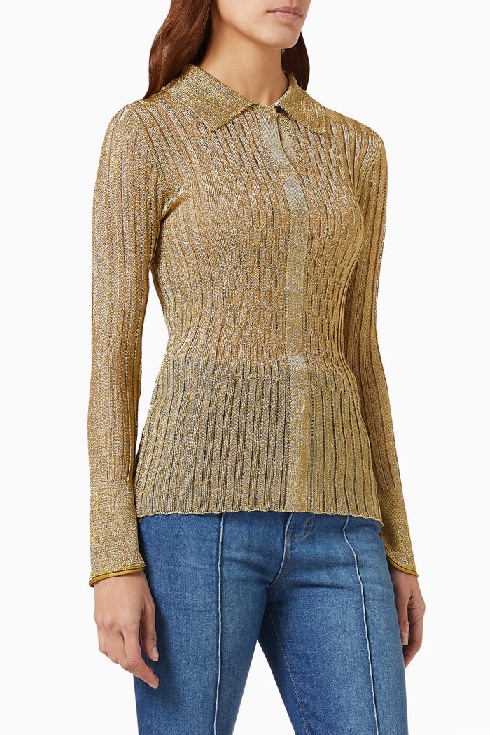 

Button-front Sheer Shirt in Lurex-knit, Gold