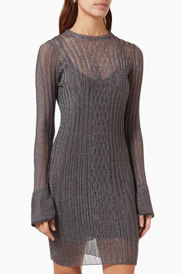 

Sheer Mini Dress in Lurex-knit, Silver