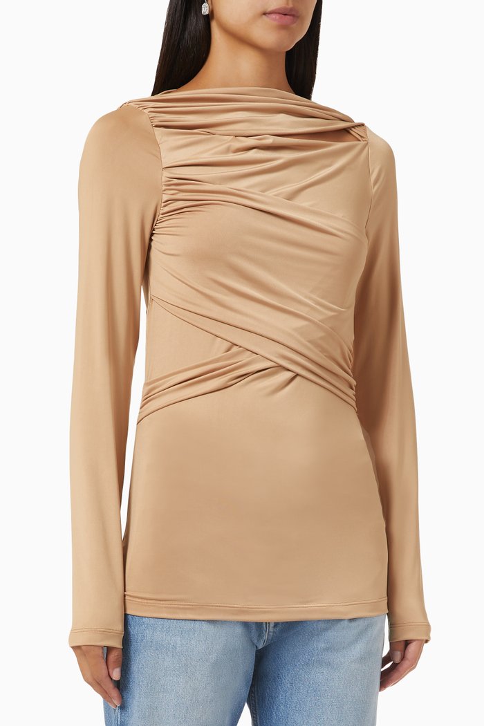 

Wrap Top in Jersey, Brown