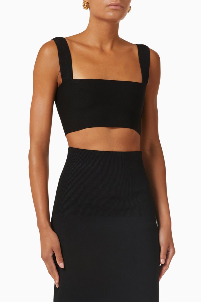 

Bandeau Crop Top in Compact-knit, Black