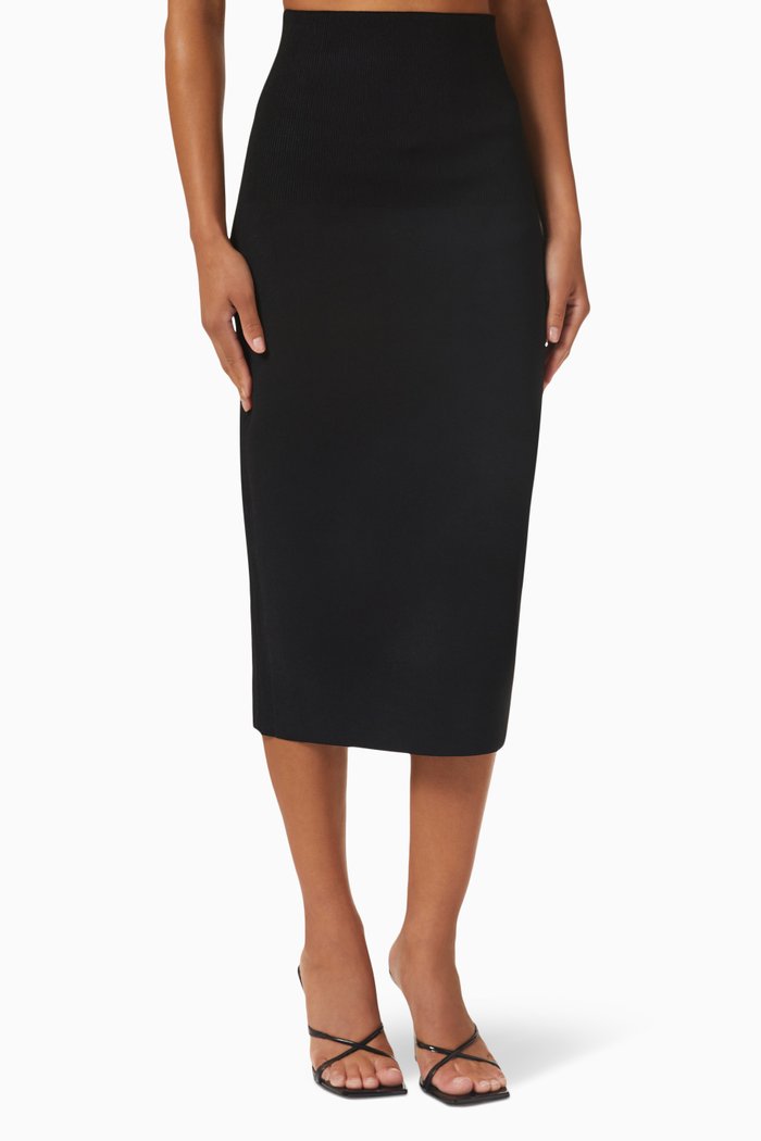 

High-waist Midi Skirt in Compact-knit, Black