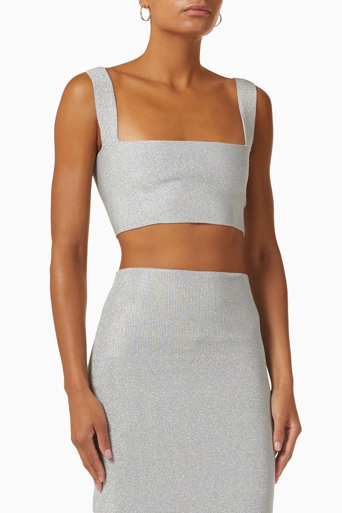 Bandeau Crop Top in Compact-lurex, Silver