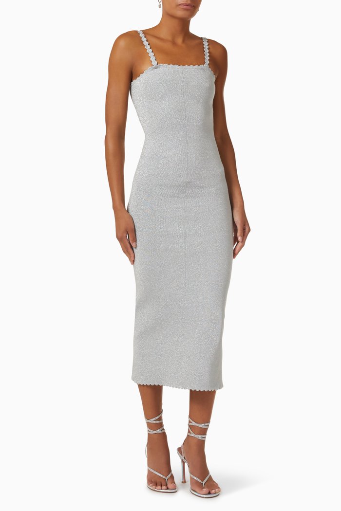 Bandeau Midi Dress in Compact-lurex, Silver