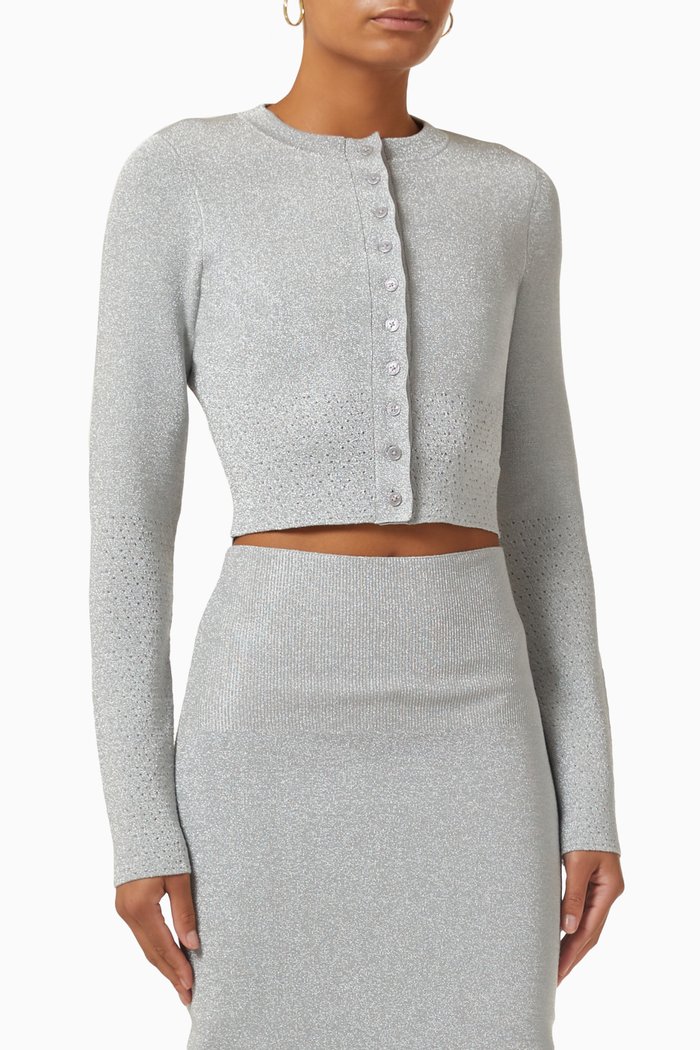 

Cropped Cardigan in Compact-lurex, Silver