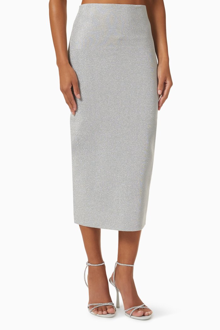 

High-waist Midi Skirt in Compact-lurex, Silver