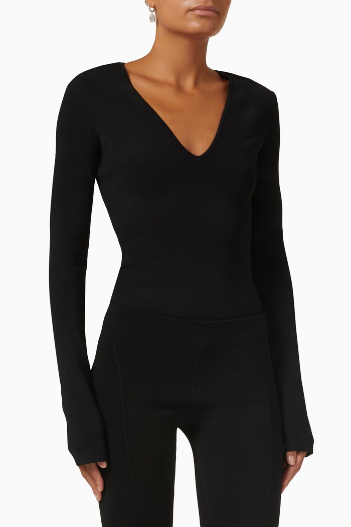 

Deep V-neck Bodysuit in Stretch-viscose, Black
