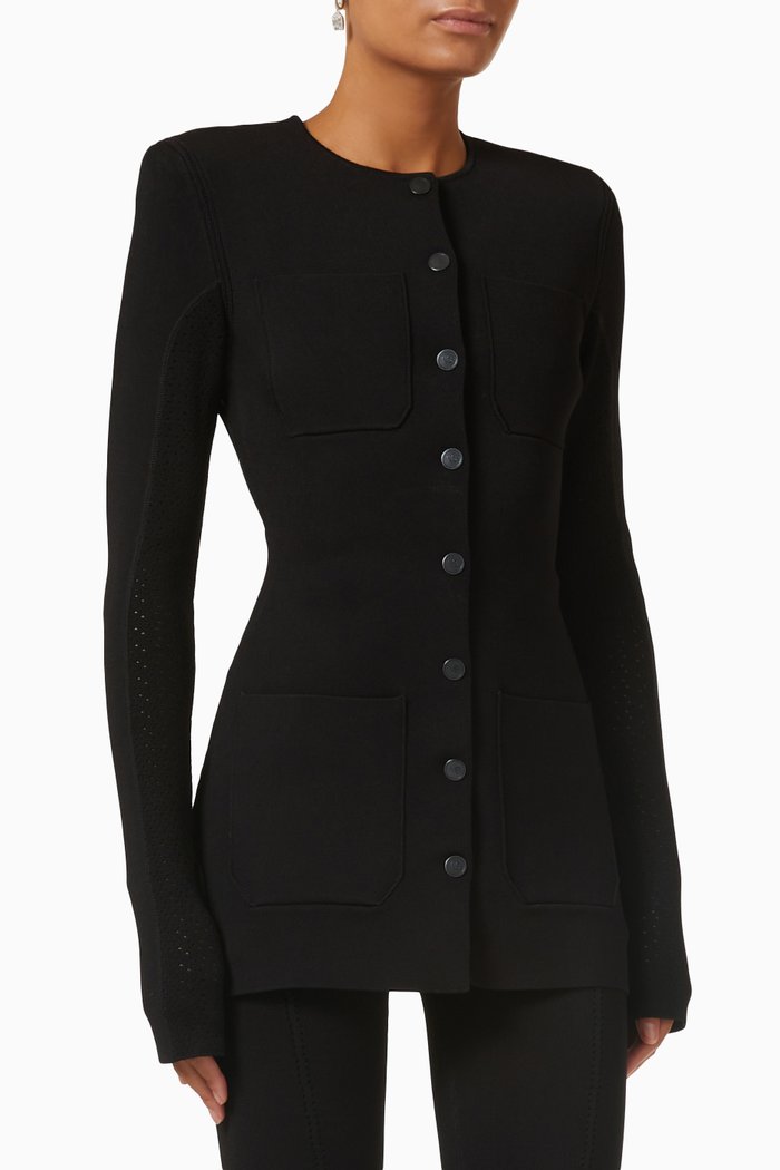 

Buttoned Cardigan in Compact-knit, Black