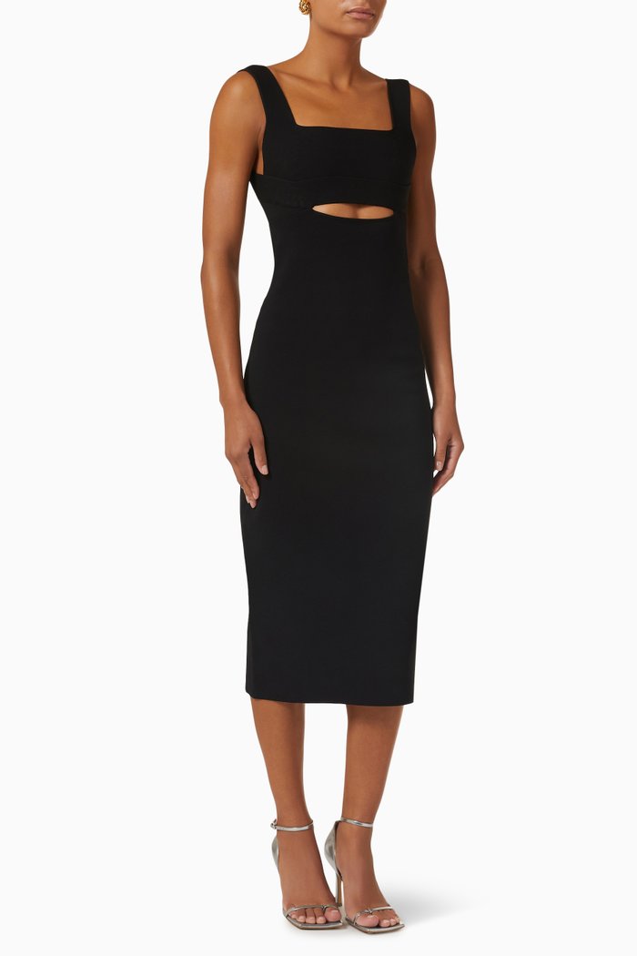 

Cut-out Midi Dress in Compact-knit, Black