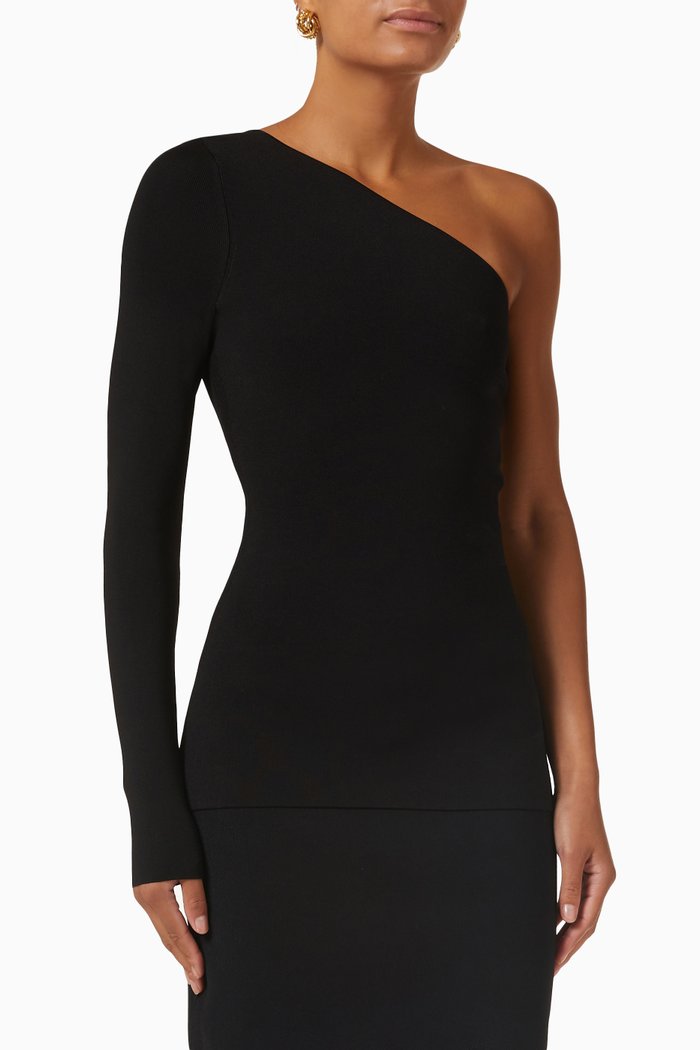 One-shoulder Top in Compact-knit, Black