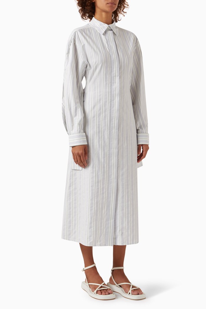 

Banana-sleeve Midi Shirt Dress in Sateen, Neutral