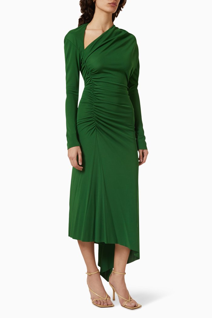 

Slash-neck Ruched Midi Dress in Viscose-jersey, Green