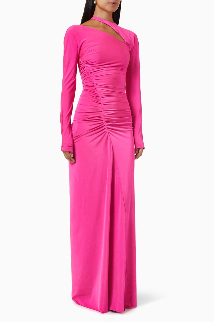 

Asymmetric Ruched Maxi Dress in Jersey, Pink