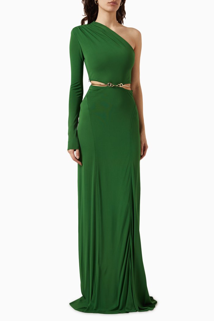 

Draped One-shoulder Gown in Viscose Jersey, Green