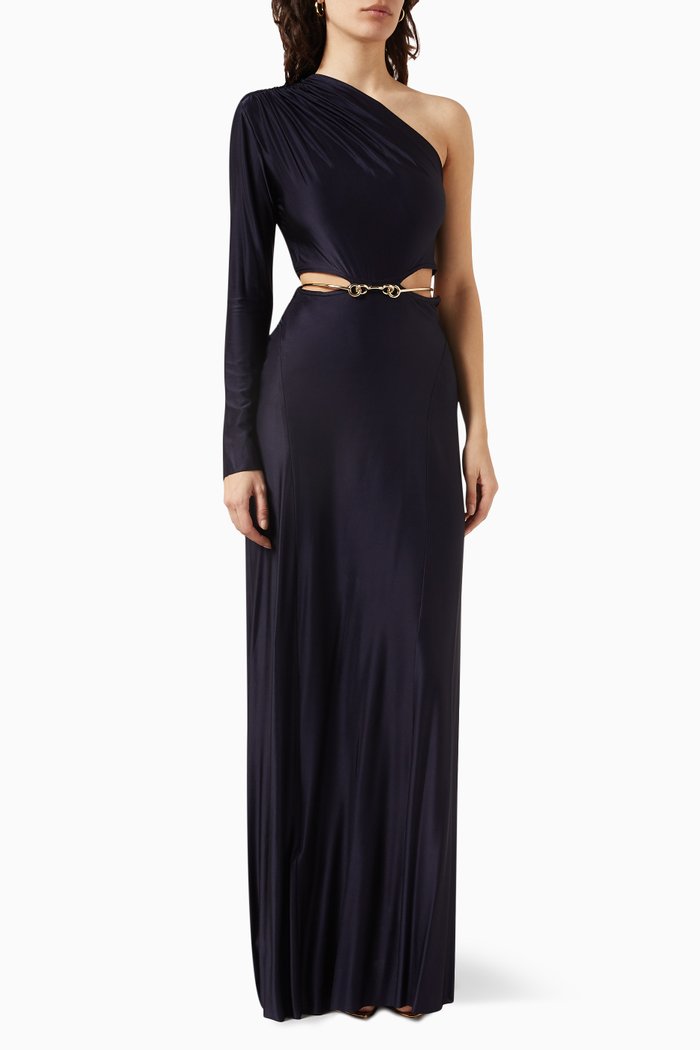 Draped One-shoulder Gown in Viscose Jersey, Blue