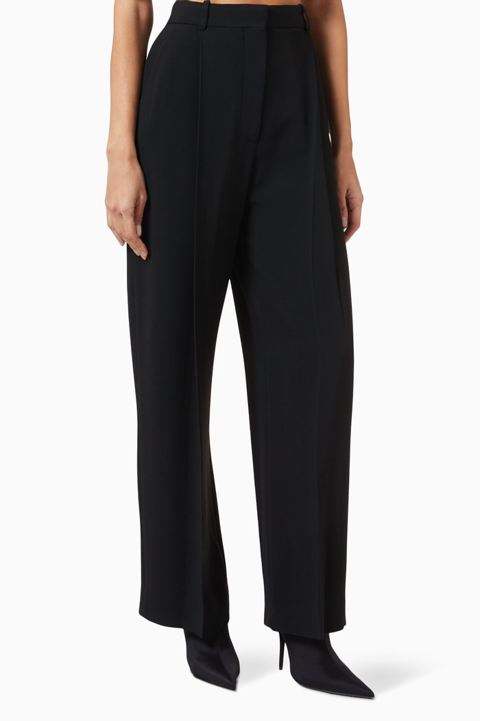 

Wide-leg Pleated Pants in Crepe, Black