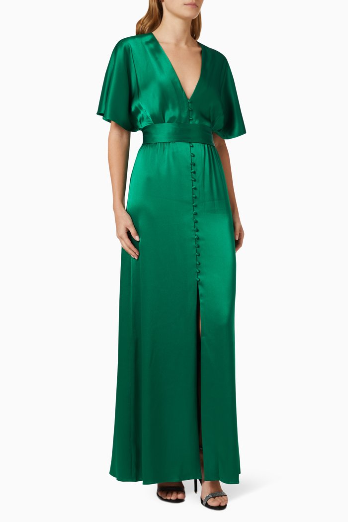 Davida Midi Dress in Satin, Green