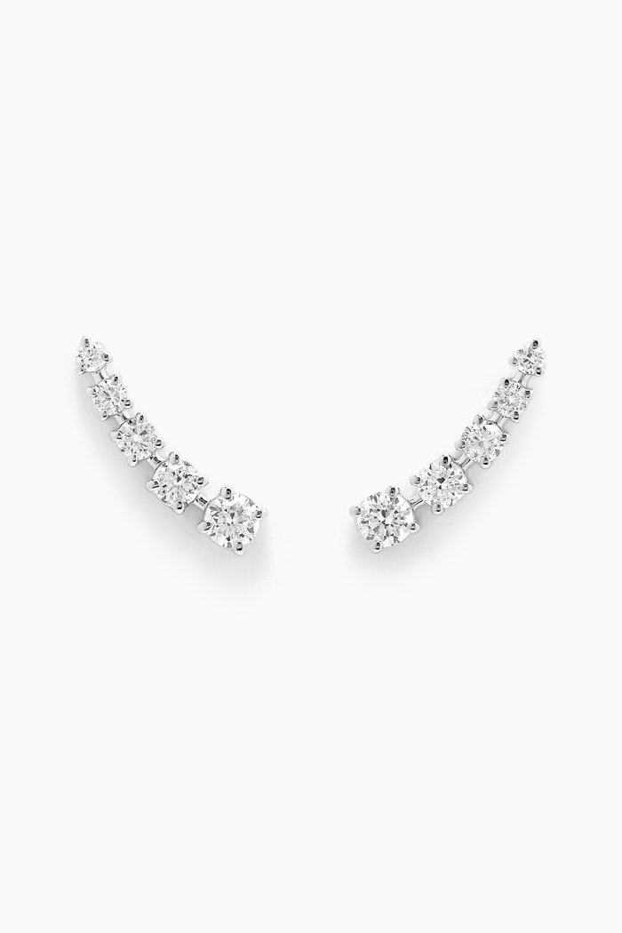 Half Moon Diamond Bar Earrings in 18kt White Gold