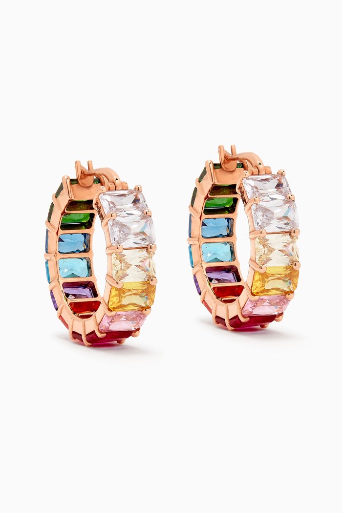 

Large Emerald-Cut Rainbow Hoops in 18kt Gold, Rose gold
