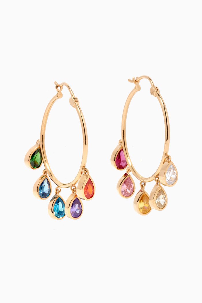 

Large 5-drop Rainbow Pear-cut Hoops in 18kt Gold, Yellow