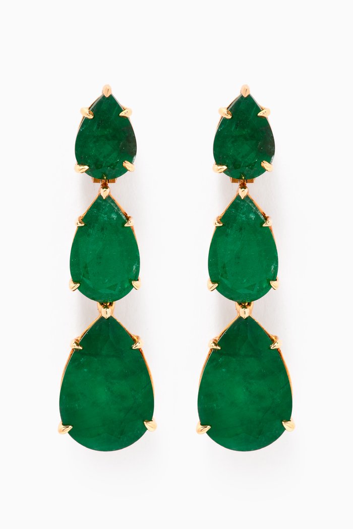 

3-drop Pear-cut Emerald Earrings in 18kt Gold, Yellow