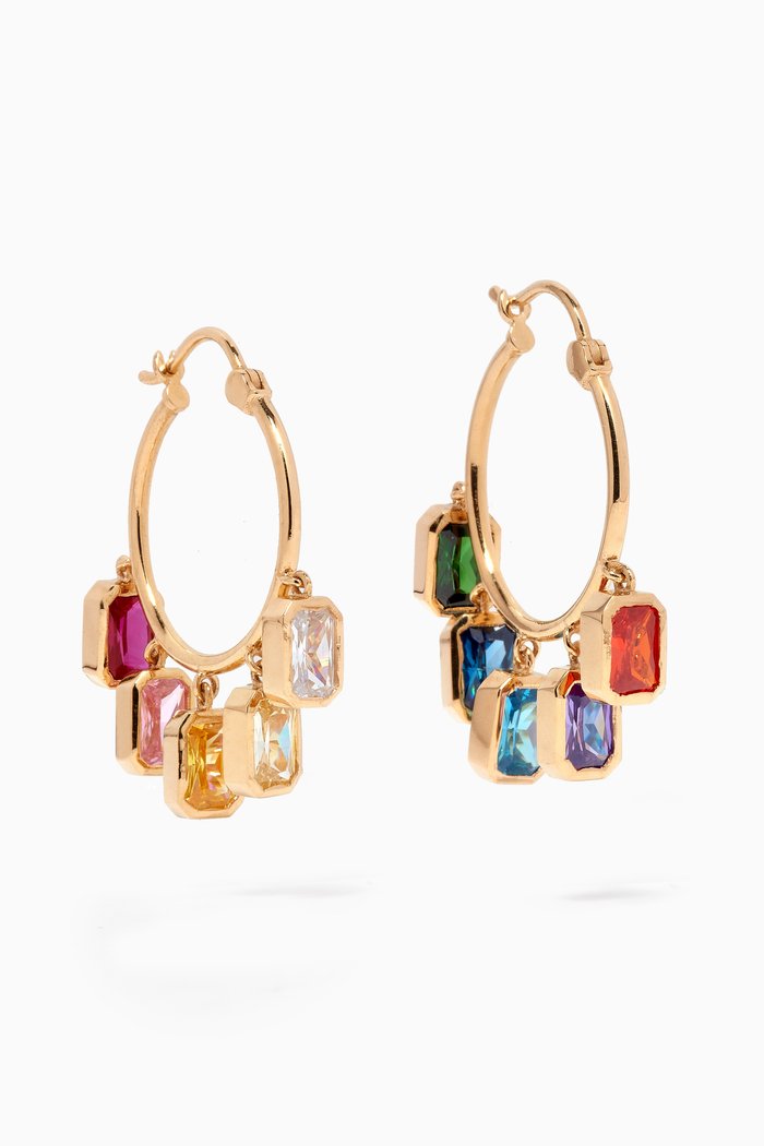 

5-drop Rainbow Emerald-cut Hoops in 18kt Gold, Yellow